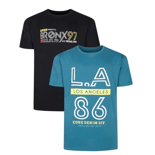 Petrol LA and black Bronx print T-shirt twin pack.